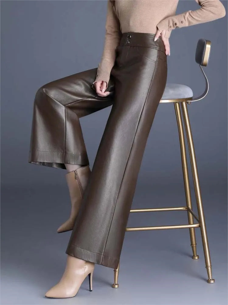 Elegant Women’s Warm Leather Trousers