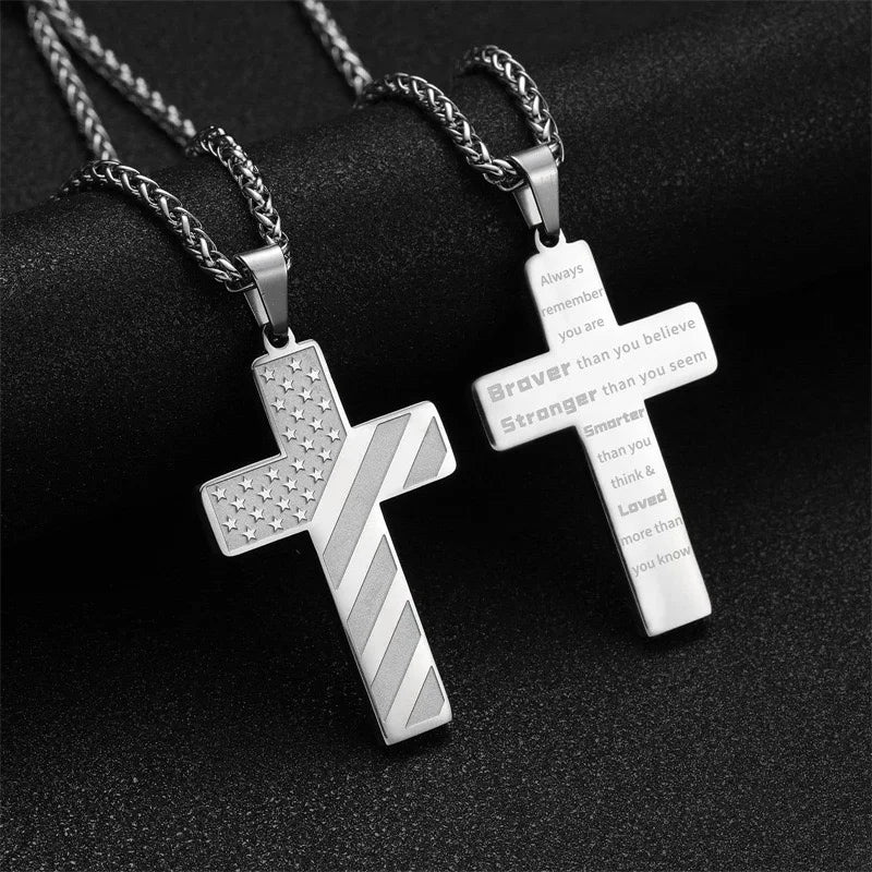GuardianCross™ Bible Verse & American Flag Necklace