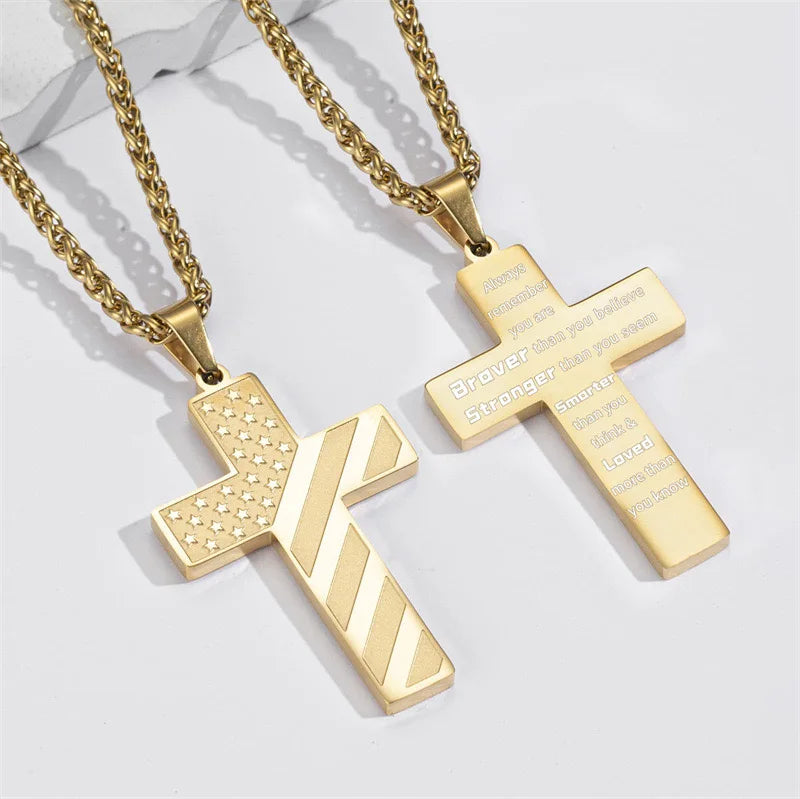 GuardianCross™ Bible Verse & American Flag Necklace