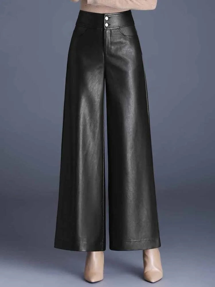 Elegant Women’s Warm Leather Trousers