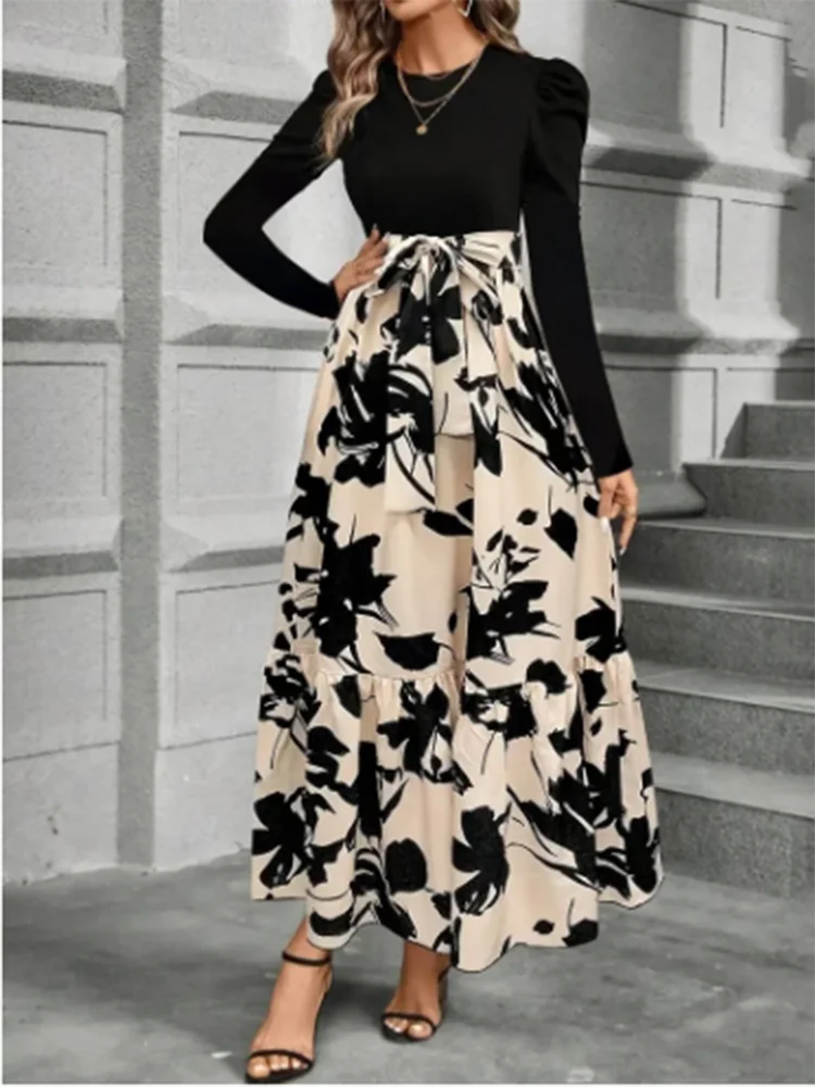 Blakette Black & Beige Long Sleeve Dress