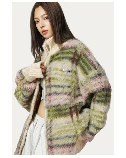 Evelyn Contrast Color Plaid Sweater – Slouchy & Stylish