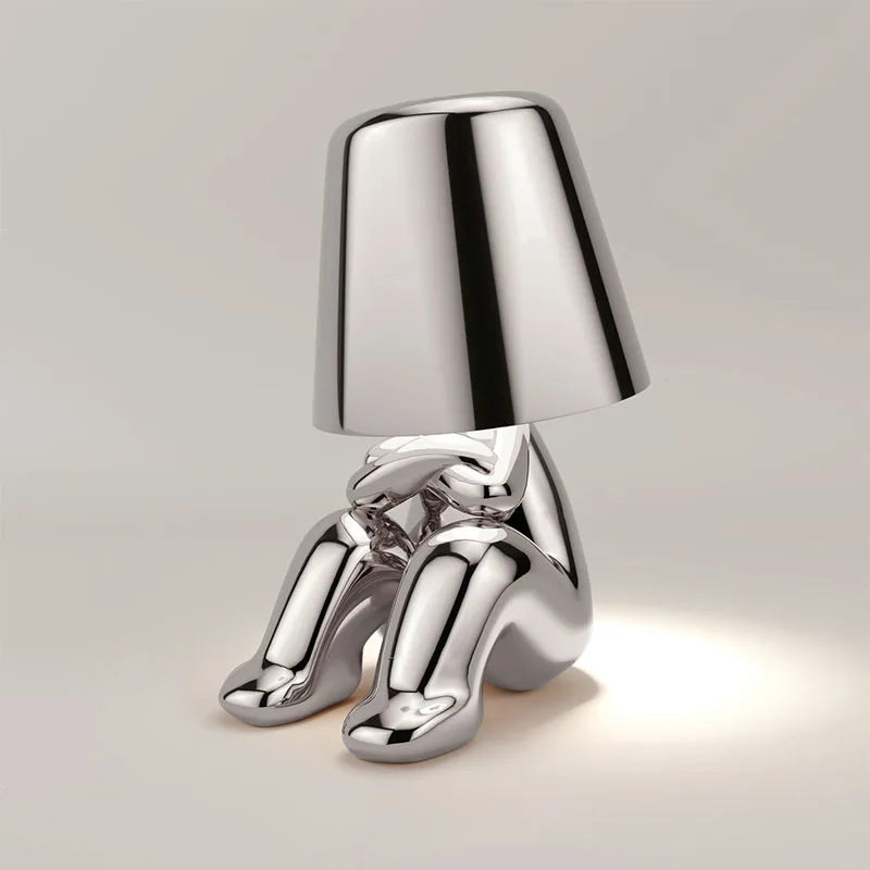 "I Have an Idea" Modern Bronze Thinker Lamps  - Rechargeable and Hardwire Options