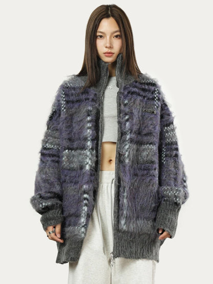 Evelyn Contrast Color Plaid Sweater – Slouchy & Stylish