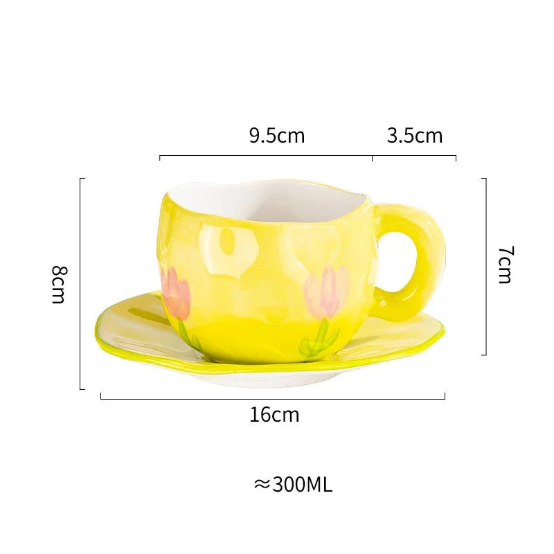 BlossomBrew Floral & Cloud-Inspired Ceramic Espresso Cup & Saucer Set