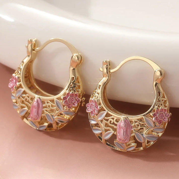 Floravine™ Retro Floral Gold Hoop Jewelry