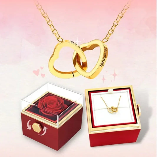 "Linked Hearts" Necklace and Forever Rose Hidden Compartment Gift Box