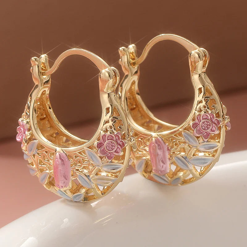 Floravine™ Retro Floral Gold Hoop Jewelry