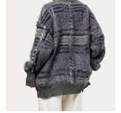 Evelyn Contrast Color Plaid Sweater – Slouchy & Stylish