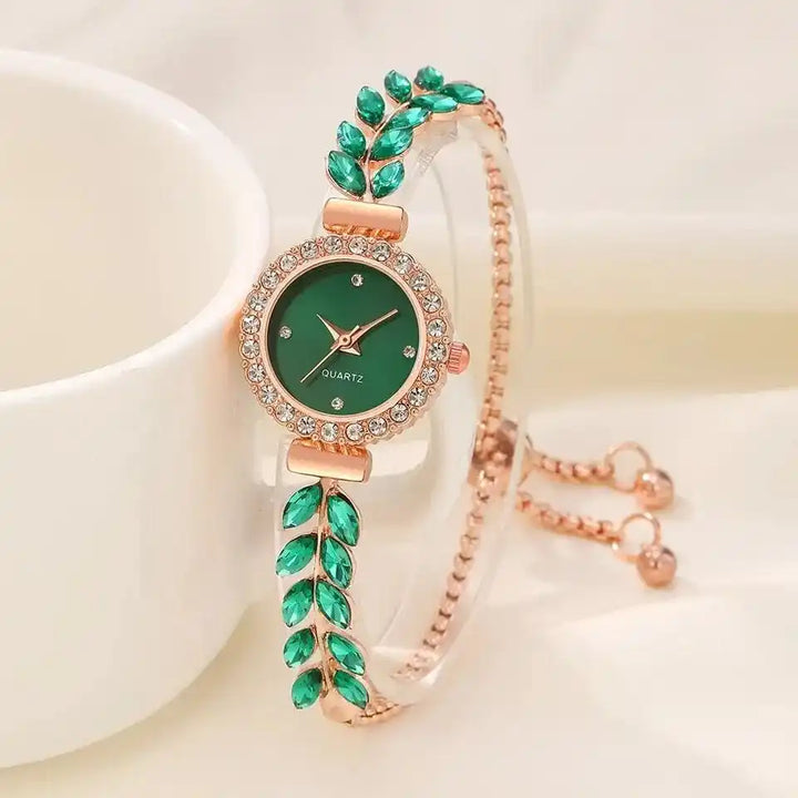 Regale™ Crystal -Accented Emerald Watch & Jewelry Ensemble