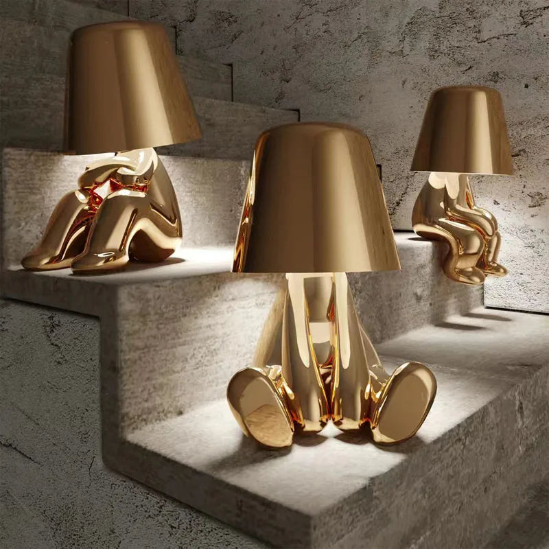 "I Have an Idea" Modern Bronze Thinker Lamps  - Rechargeable and Hardwire Options