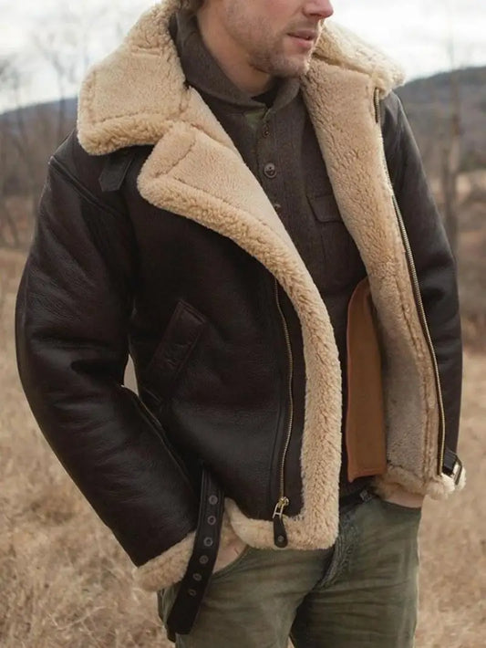 Men Leather Jacket with Sherpa Fur Liner