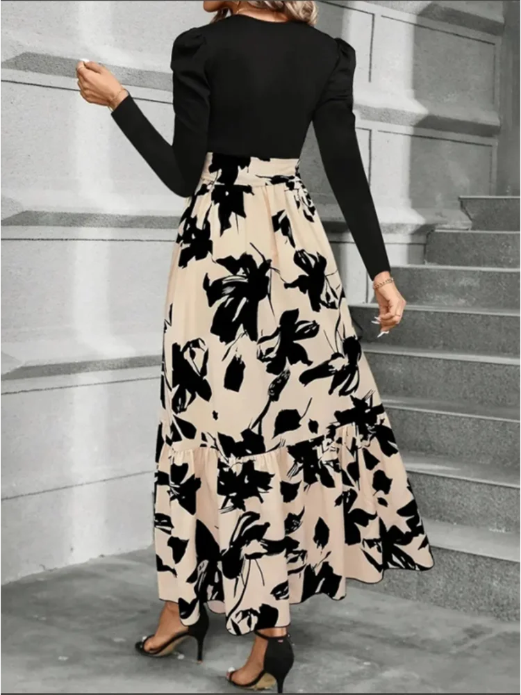 Blakette Black & Beige Long Sleeve Dress