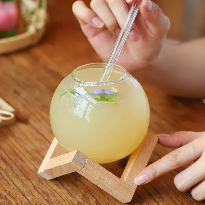 OrbitGlass Sphere Glass with Wood Stand