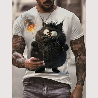 WhiskerWave™ Casual Cat Print Crew Neck T-Shirt