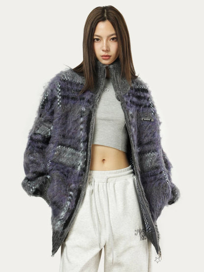 Evelyn Contrast Color Plaid Sweater – Slouchy & Stylish