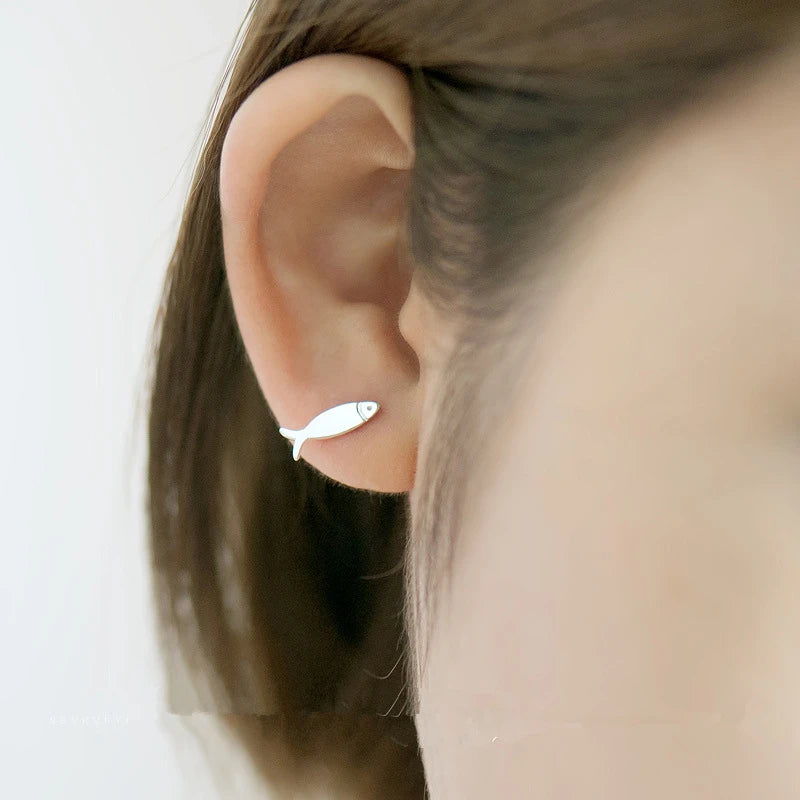 Cat & Fish 925 Sterling Silver Stud Earrings