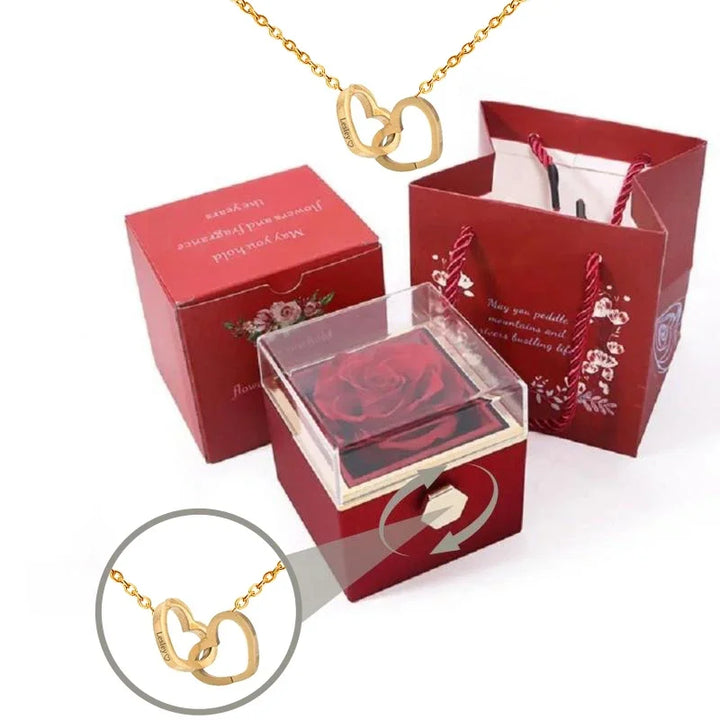 LinkedHearts™ Necklace and Forever Rose Hidden Compartment Gift Box