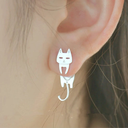 Cat & Fish 925 Sterling Silver Stud Earrings