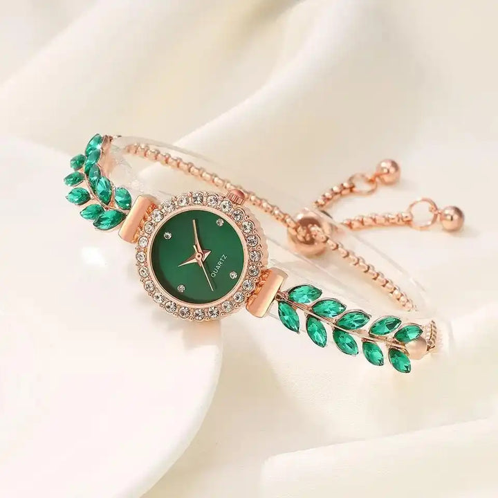 Regale™ Crystal -Accented Emerald Watch & Jewelry Ensemble