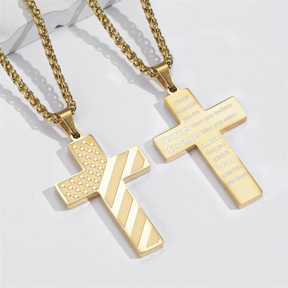 GuardianCross™ Bible Verse & American Flag Necklace