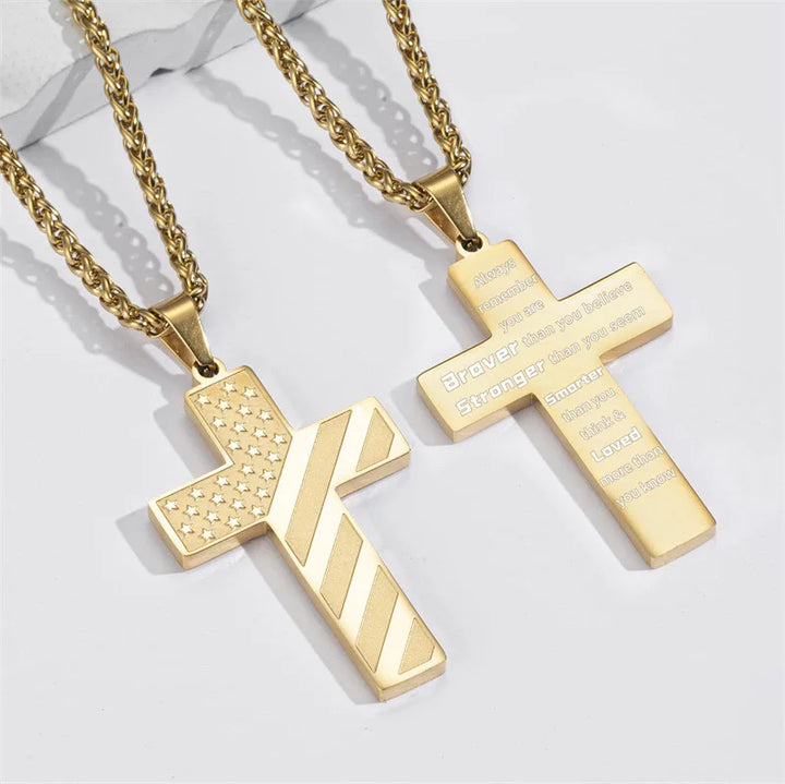 GuardianCross Bible Verse & American Flag Necklace