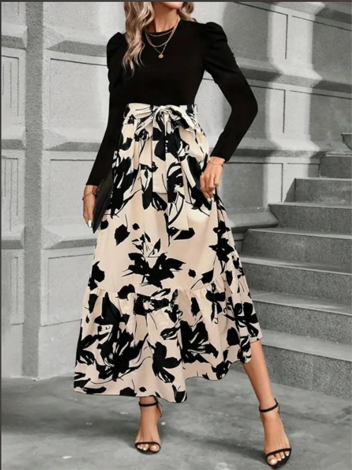 Blakette Black & Beige Long Sleeve Dress