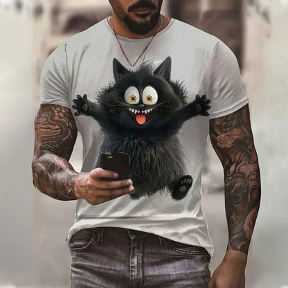 WhiskerWave™ Casual Cat Print Crew Neck T-Shirt