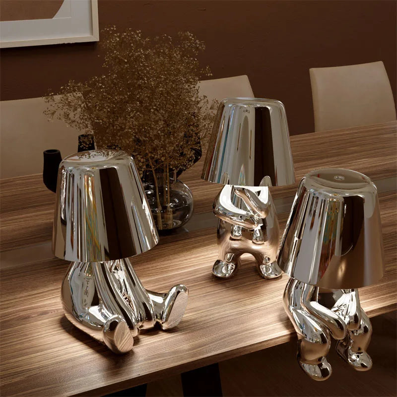 "I Have an Idea" Modern Bronze Thinker Lamps  - Rechargeable and Hardwire Options