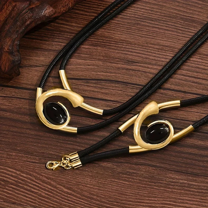 Mysta™ Black Acrylic Stone Necklace Bracelet Set