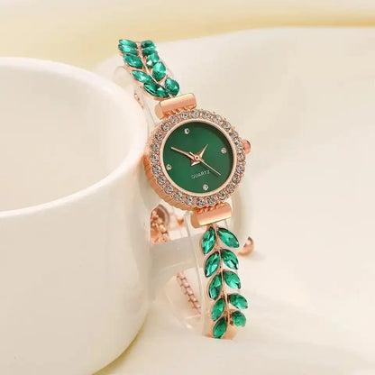 Regale™ Crystal -Accented Emerald Watch & Jewelry Ensemble