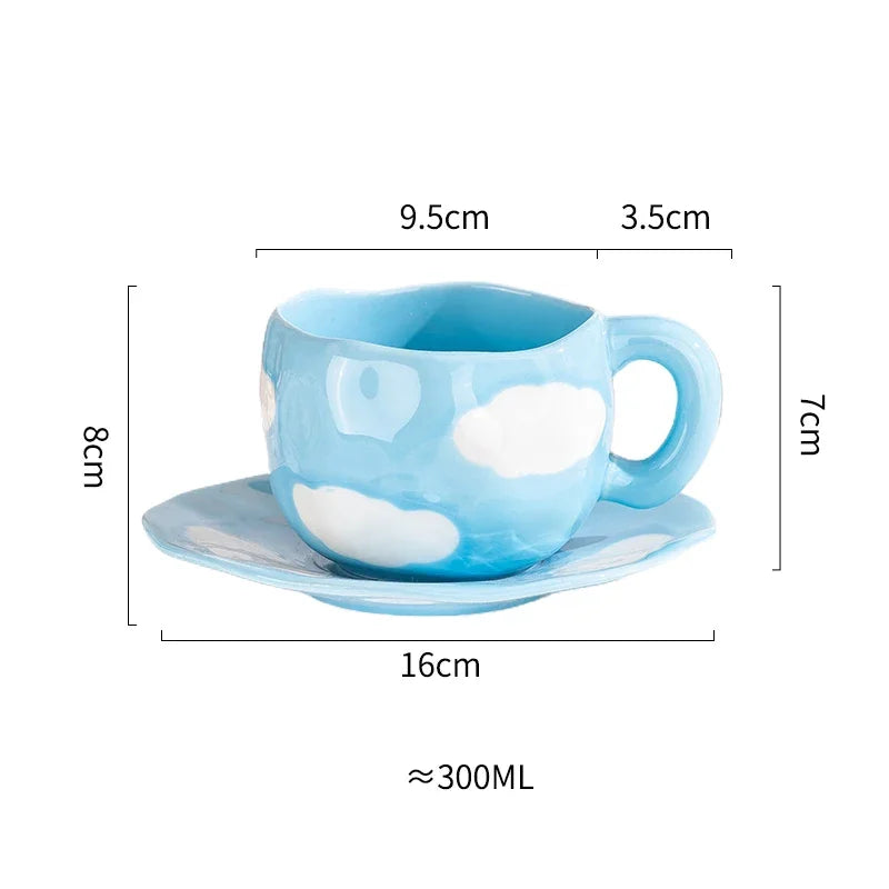 BlossomBrew Floral & Cloud-Inspired Ceramic Espresso Cup & Saucer Set