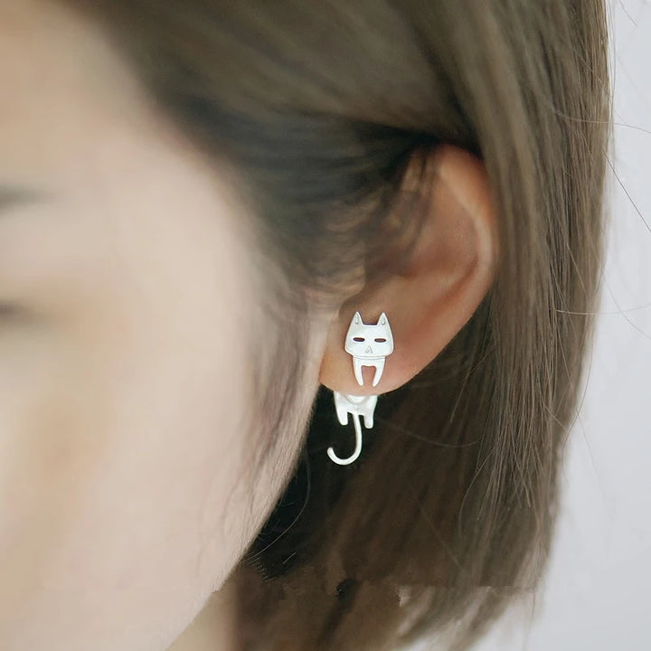 Cat & Fish 925 Sterling Silver Stud Earrings