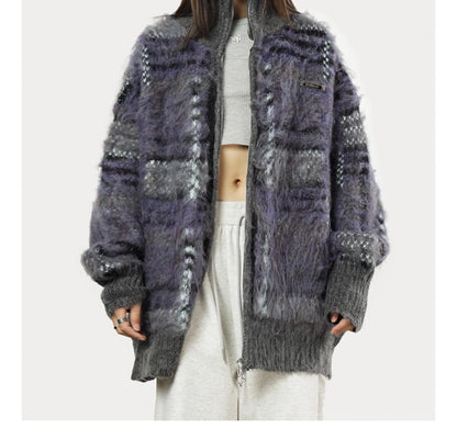 Evelyn Contrast Color Plaid Sweater – Slouchy & Stylish
