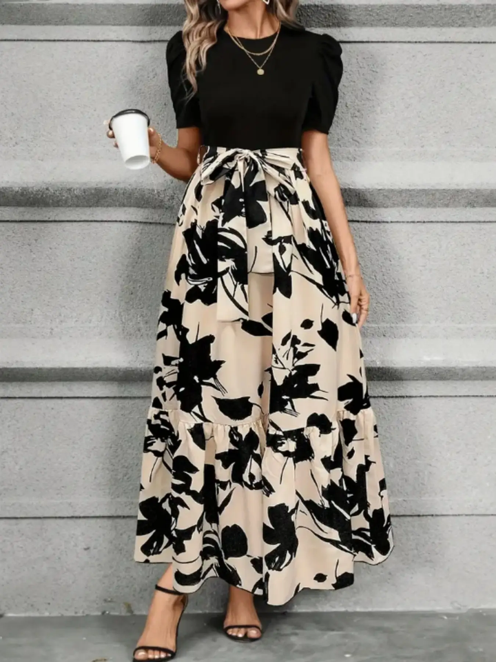 Blakette Black & Beige Long Sleeve Dress