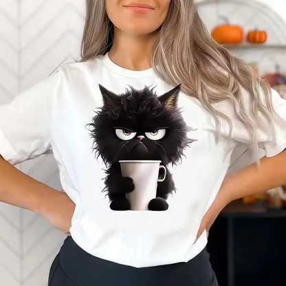 WhiskerWave™ Casual Cat Print Crew Neck T-Shirt